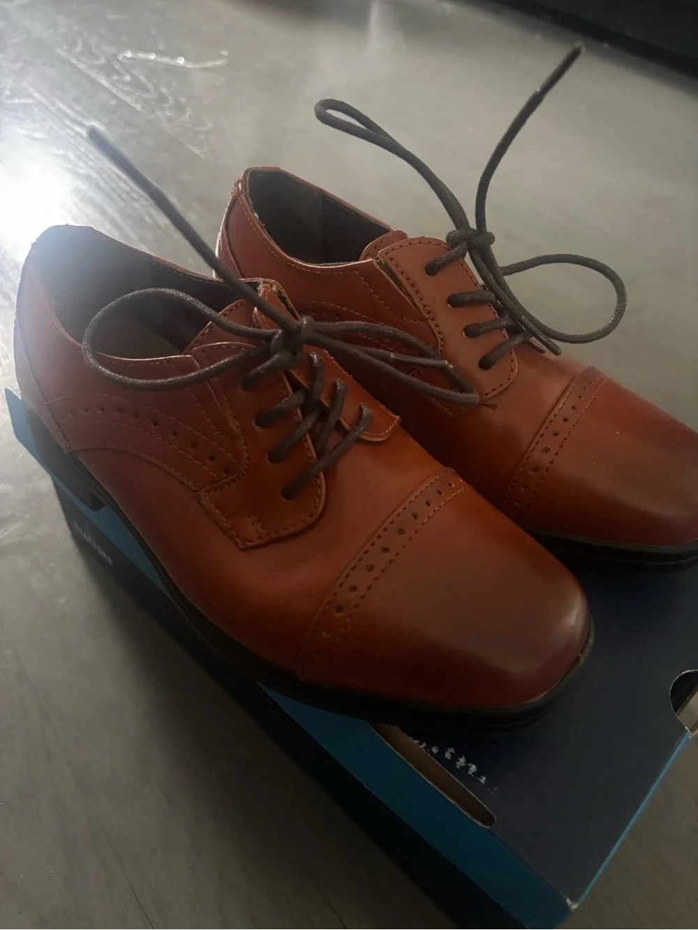 Stafford Kids Dress Shoes in Cognac Brown